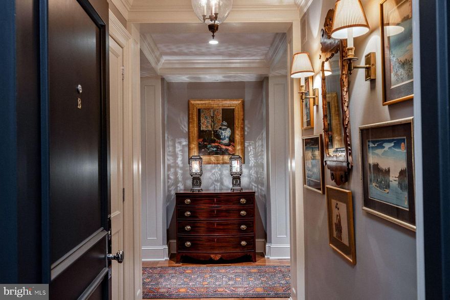 Your search for an exquisite condominium in a premier Rittenhouse Square building is officially over!  Welcome to 220 West Rittenhouse Square, #12B where Old World elegance sets the tone in this impeccably styled and fully renovated home.  

 No expense was spared to create the magazine worthy design featuring spectacular architectural details including custom designed woodwork, detailed crown molding, wainscoting, chair rails, ceiling beams, custom milled doors with custom hardware, hardwood floors and indirect art and ceiling lighting. Additional features include fully outfitted wet bar room in the gallery that transverses the entrance and leads to the library, dining room, study/guest bedroom and the primary bedroom suite. Each of these spaces shares the architectural details and yet are distinct in their own way. The library centers around an 18th century period Philadelphia mantle and hearth and the light-filled, formal living room offers stunning views over Rittenhouse Square. Intimate dining occurs in the adjacent dining room with easy access to a custom designed kitchen with fantastic space optimization.  Just around the corner is the study/guest bedroom with its own bathroom and adjacent are the double doors that lead into the private primary suite that offers a fabulous bedroom with a dressing room and an elegantly appointed bathroom with soaking tub and separate shower.

 The building, on the southeast corner of Rittenhouse Square, has housed some of Philadelphia’s most prominent citizens and is known for its responsible, personalized management, fitness room and 24-hour doorman. The HOA fees cover gas, water, electricity, heat, A/C, sewer, trash removal and a basic cable package.  High speed internet connection is also available for residents' convenience.  (In addition to the $1750 Condo/HOA fees there is a $195 monthly fee for condo hallway rental.) Valet garage parking is located next door at the Rittenhouse Hotel for an additional fee. 

The owner of 12B has done all the difficult work for you and virtually eliminated the lengthy process and complexities of a high-rise conversion. All you have to do is move in to not only enjoy this wonderful condominium with a skyline of view of Philadelphia but to also walk to the best park, shopping, culture, restaurants and nightlife that the city has to offer!