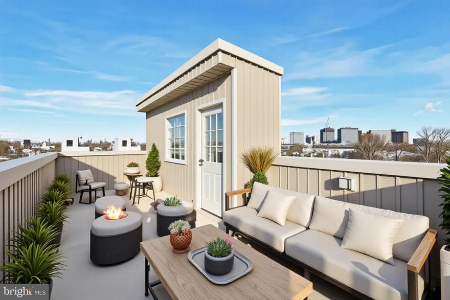 Modern Urban Retreat with Rooftop Views, a backyard with a sliding glass door and a balcony off the primary suite! Welcome to this stunning, new construction home that seamlessly blends contemporary design with thoughtful functionality. From the moment you enter, you'll appreciate the meticulous attention to detail and high-end finishes throughout with stair lights and 3 large full bathrooms! The heart of the home features a bright, open-concept living and dining area anchored by a striking wood-plank feature wall with a sleek modern fireplace. Rich hardwood floors flow throughout, while abundant natural light creates an inviting atmosphere. The gourmet kitchen is a chef's dream with crisp white shaker cabinetry, gleaming quartz countertops, stainless steel appliances, and a stylish mosaic tile backsplash. The spacious island with seating makes meal prep and entertaining effortless, and sliding doors lead directly to your private outdoor oasis. The ground-level patio offers intimate seating perfect for morning coffee or evening relaxation, complete with modern furnishings and privacy fencing. But the crown jewel is the expansive rooftop deck featuring panoramic city skyline views and ample space for entertaining guests under the stars. There is a primary suite off the deck making it a wonderful retreat. Retreat to serene bedrooms featuring contemporary finishes, including one with sophisticated gray tones, floating nightstands, and modern lighting. The bathrooms are spa-inspired sanctuaries with luxurious walk-in showers, elegant tile work, marble countertops, and custom vanities—each designed to provide a hotel-like experience at home. The finished lower level can be transformed into the ultimate entertainment space with a generous rec room featuring modern industrial railings, built-in storage, and room for a pool table, media area, and lounge seating or whatever you envision here. A full bathroom on this level ensures convenience for guests. This new construction home showcases modern finishes in every corner, from the rooftop deck with stunning city views to the spa-like bathrooms with custom tile and marble counters. The finished basement entertainment level provides additional living space, while premium hardwood and tile flooring, modern lighting fixtures, and high-end appliances throughout elevate the home's appeal. The location offers the perfect blend of urban convenience with walking distance to shops, dining, and entertainment. This is more than a home—it's a lifestyle. Schedule your private showing today!