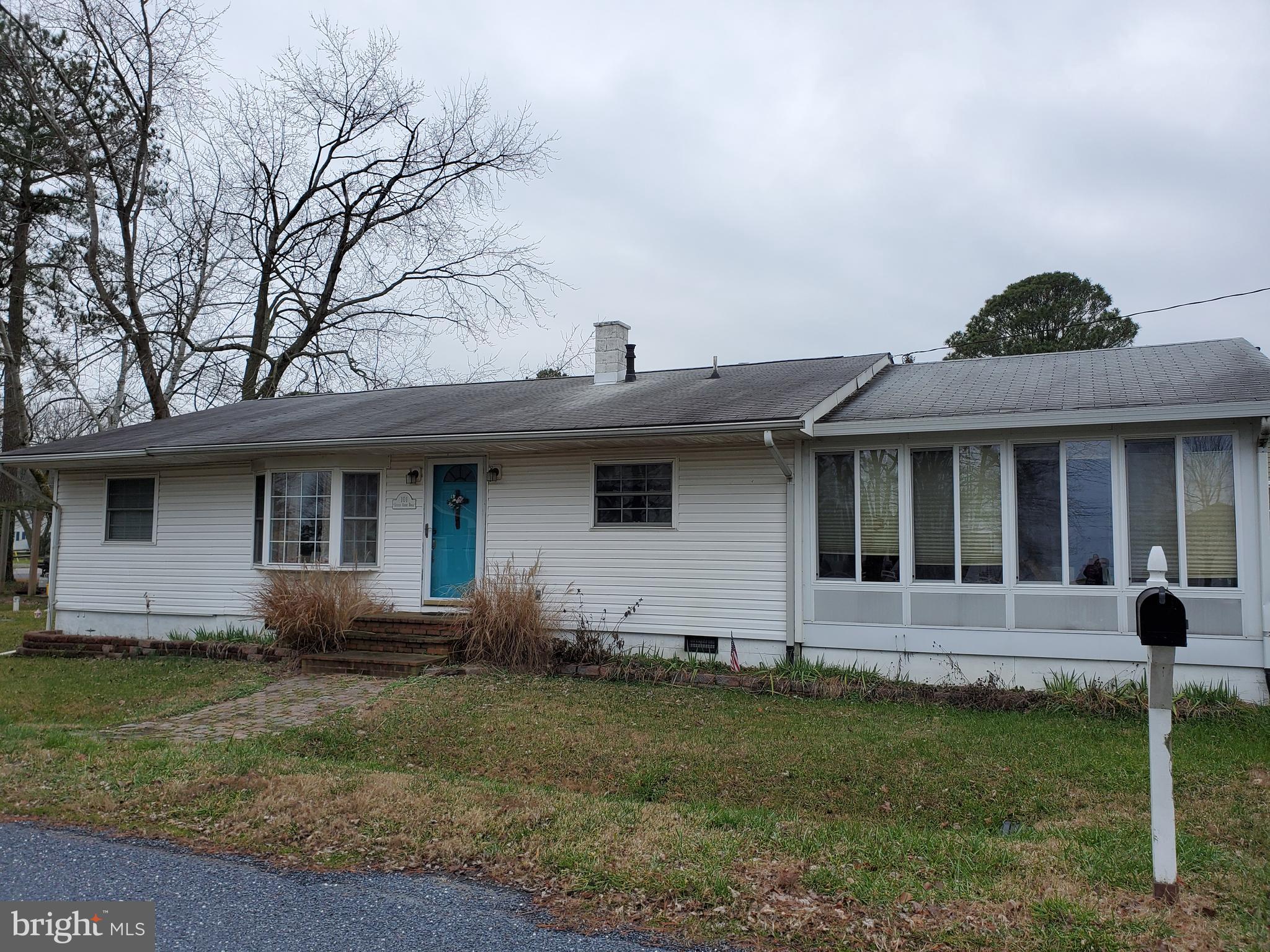 Water view property all on one level, freshly painted in Gray, hardwood floors thru out. Spacious sunroom addition. Private driveway . Corner lot with yard space on either side of house. Shed to right of driveway goes with property. Third Bedroom or office/classroom (does not have closet). New faux wood blinds throughout.
