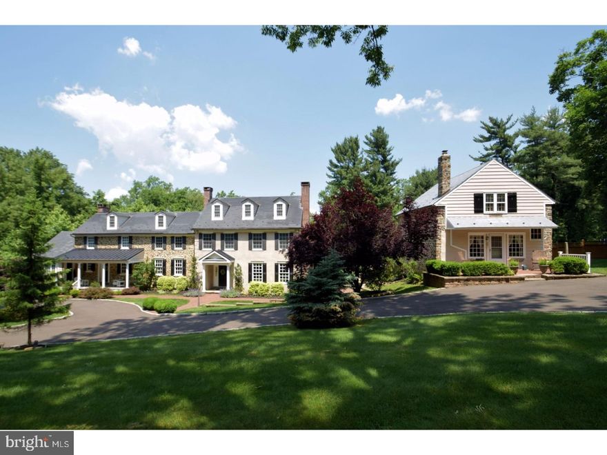 Storybook setting and property would be an understatement. Located on Jericho Mountain sits this spectacular circa 1803 stone farmhouse with tasteful and spacious additions, combining old world charm with modern day living amenities. A splendid 9 acre parcel is the backdrop for this one of a kind dream property, replete with covered front porch, full Guest House, in-ground pool, and the ultimate in privacy ? a world away yet ten minutes to Newtown & 15 minutes to New Hope. The classic foyer entry reveals gorgeous flooring and millwork which you will find throughout, formal dining room to the right with hand painted ceiling, formal living room to the left with deep window wells. The gourmet kitchen features a center island w/seating for 4, commercial style Viking 6 burner range and double oven, Sub Zero refrigerator, marble counters with farmhouse sink, and separate large breakfast room make for a chef's and entertainers delight. The soaring two story family room with exposed beams, floor to ceiling windows and stone fireplace, full wall of stone(outside wall of the original house), birch paneling, bar, and entry to two separate decks makes for the centerpiece of the main floor. There is also a cozy library/office with exposed beams, fireplace and pie stairs to second floor, sunroom with walls of windows for incredible views, full bath, and mud room w/half bath complete main floor. The second level features the two story Master Bedroom w/his & her closets, gorgeous Master Bath with elegant clawfoot tub and marble floors, two additional bedrooms, full bath with three sinks in the vanity, full tub and shower, as well as stand up shower, & laundry room. The third floor features the fourth bedroom, with exposed beams. The lower level features a home theatre with programmable lights and stage like curtain, entertainment area, and walk out feature to the rear yard. A gorgeous in ground pool with newer patio and fireplace make for a resort like setting. To top it all off, the Guest House is as charming as you will ever find, with cozy porch, living room with exposed beams, large eat in kitchen, spacious bedroom and full bath. Additional features include carport, detached garage with one bay for auto & one bay for workshop, newly paved driveway, backup generator and more. A once in a lifetime opportunity to acquire the quintessential Bucks County property in the heart of Upper Makefield awaits the discriminating buyer. One visit will convince you to make it yours.
