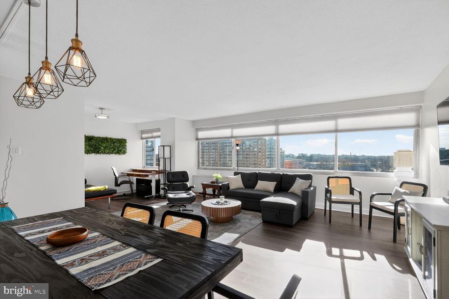 Residence 1601S at The Willoughby offers spacious living with stunning skyline views, abundant natural light, and a highly functional layout. Full service luxury building with 24 hour front desk service, outdoor  pool, fitness center, and exceptional amenities. Seller willing to include furniture. All utilities included. Prime Chevy Chase location near Metro, shopping, and dining.