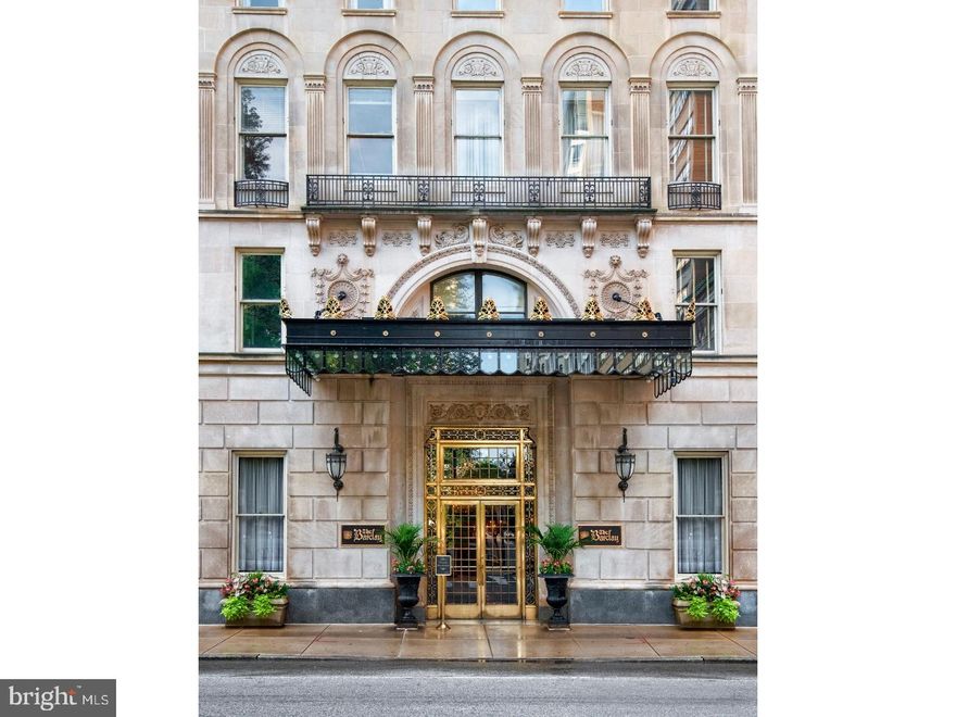 Overlooking beautiful Rittenhouse Square, this exquisite home in the Barclay Condominium is a blend of old-world elegance and modern-day amenities delivering the finest in city living. Located in the center of the upscale Rittenhouse area of Center City and surrounded by a variety of fine restaurants and boutiques, Philadelphia's most prestigious residence offers its owners the security and convenience of a private fitness center, 24hr door staff and a chauffeur driven Mercedes S550. The home itself features both expansive entertaining spaces and intimate gathering spaces all flowing off the dramatic central gallery. The custom kitchen features a Viking gas range with built-in grill and warming oven, Sub-Zero refrigerators with multiple freezer drawers, granite counters, marble floors, ample cabinetry and wet bar/prep kitchen complete with wine fridge and separate ice maker. The expansive master suite is enhanced with a sitting area, private gym/bonus space, dressing room and sprawling master bath equipped with impressive multi-head marble steam shower and whirlpool tub. A large private office is accessible from a completely separate entrance off the building's east hallway or through the secret password protected entrance in the master bedroom wing. All four bedrooms include beautifully detailed ensuite bathrooms and full southern exposure to ensure voluminous light at all times of the day. The library and living room overlook the mature trees of Rittenhouse Square, offering breathtaking sunsets. This stunning residence recently completed an extensive two-year renovation touching on every surface and mechanical system from the floorboards up. Smart house technology accessible on in-wall touch screens and iPads throughout the home seamlessly integrate the whole-house audio and video systems, four zone high velocity climate controls, programmable lighting, telephone system, keyless entry and security cameras. Absolutely every detail has been seen to.