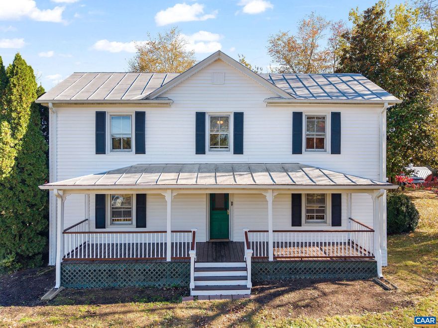 Nestled on a picturesque 2-acre lot in the rolling hills of Earlysville, this charming circa-1900 farmhouse blends historic character with thoughtful updates. Originally a four-room home, it later doubled in size with a two-story front addition. Enjoy relaxing on the inviting front porch while taking in breathtaking sunsets. Inside, a welcoming foyer opens to a spacious living room and main-level primary bedroom. The large dining room and flexible study or guest room lead to a nicely renovated kitchen with a generous island, stainless steel double wall oven, lots of cabinets and access to a sunroom overlooking the scenic backyard and patio. Upstairs are two spacious bedrooms and unfinished attic space with potential for another bath or bedroom. Several awesome outbuildings offer great storage and workshop space - there?s so much to love about this peaceful country home. And great potential for updating even more!,Painted Cabinets,Wood Cabinets
