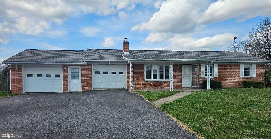 Brick rancher on 1+/- Acre. Two car garage.  Three-bedroom, one bathroom, kitchen, dining, living room and a sunroom.  Unfinished basement.  
Buyer to verify all utilities.  House built prior to 1978, lead based paint may exist.