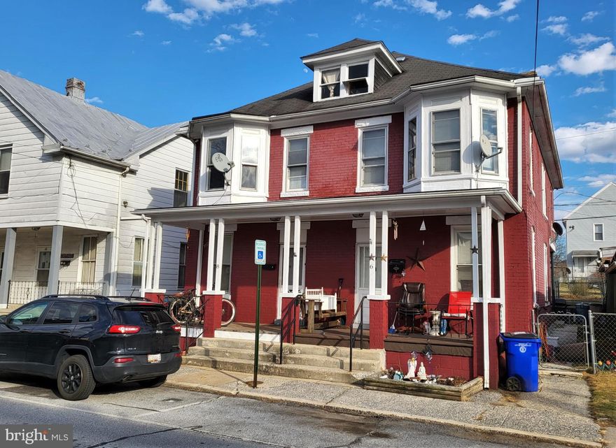 Occupied Duplex located adjacent to a city park and within walking distance to various neighborhood amenities.  The home offers solid brick construction, full attics and basements on both sides, replacement vinyl windows and a fenced rear yard.    Each side offers natural gas forced air heating, ceiling fans, washer/dryer hook-ups, and electric hot water heaters.  All utilities are metered separately.  Original hardwood floors exist and are covered by various flooring styles.  Tenants are on mixed term leases which will convey.  Both units are lead inspected and are registered with the City of Hagerstown rental licensing program.