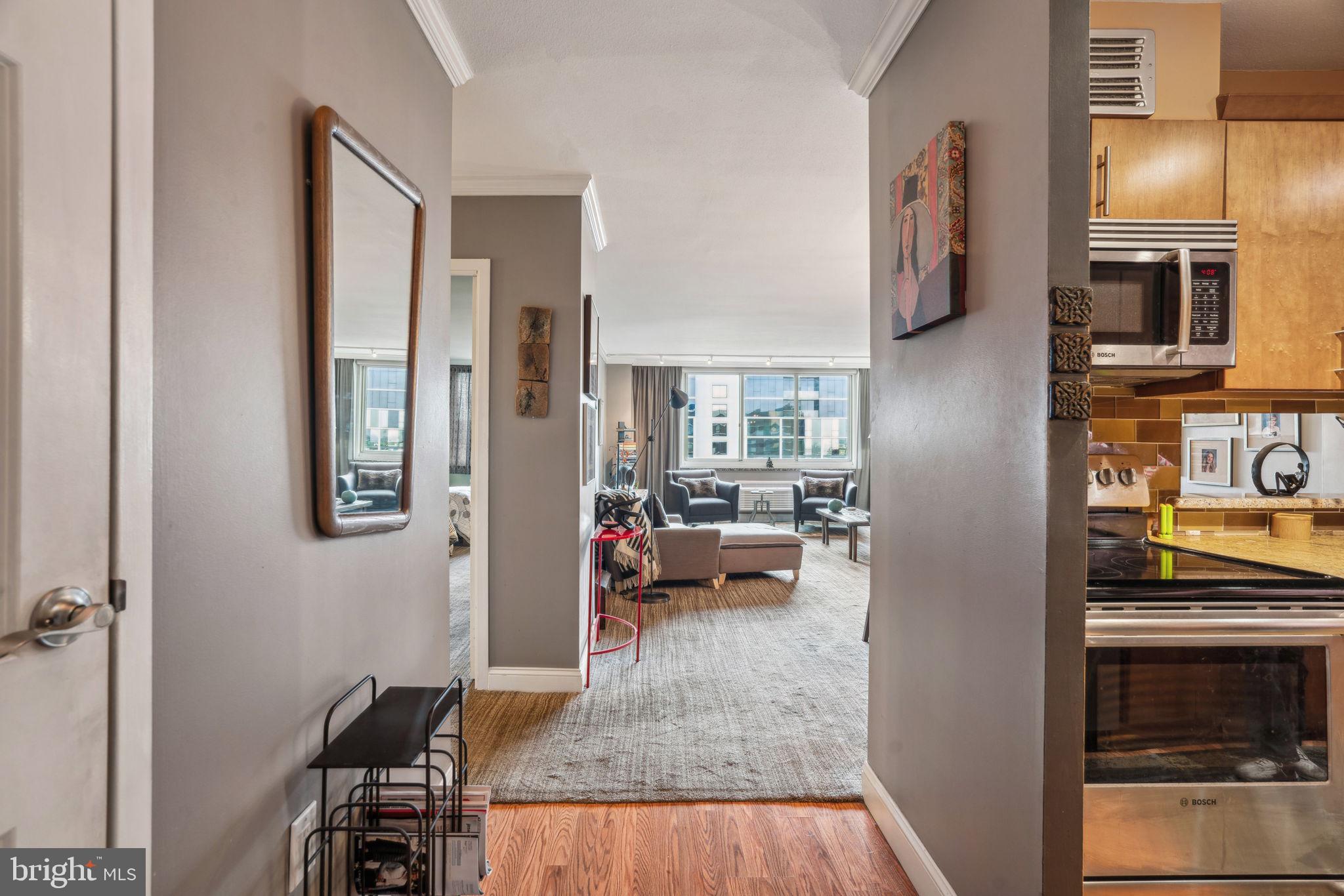 You don’t want to miss this beautiful, oversized south facing unit on a high floor. As soon as you walk in, you will fall in love with the attention to details that this unit has to offer. Enjoy cooking meals in the updated kitchen with granite countertops, stainless steel appliances and beautiful wood cabinetry. While relaxing in your sundrenched oversize living room, enjoy the south facing view, providing an abundant amount of natural sunlight. This exceptional unit offers an abundant amount of closet space. In the hallway, you will find a large walk-in closet in addition to another double door closet. All closets throughout the home are outfitted to allow you plenty of storage opportunities. The bathroom has been completely updated with a large walk-in shower. The large primary bedroom has a walk-in closet in addition to a double door closet. This unit has been updated with added touches of custom paint and crown molding throughout. The Kennedy House monthly co-op fee covers all utilities, basic cable, real estate taxes, maintenance fees, and storage locker. On site garage parking is available for $170 per month. Building amenities include a 24 hour door person, a rooftop pool and seating area with spectacular city views, a newly updated fitness center, a library and a community room, and on premise laundry room. The building also offers hospitality suites for any guests you may be having. The building is cat friendly and ideally situated in the heart of Logan Square with an abundance of restaurants to dine at. Grocery shopping is convenient with Kennedy food garden on site and Trader Joe’s and giant supermarket just two blocks away. Suburban and 30th St. stations are both within walking distance to simplify any commuting needed. The Kennedy house is a cooperative, and Buyers must be approved by the board.