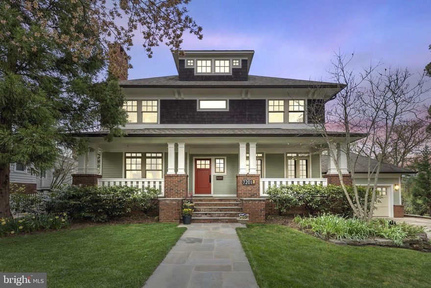 A beautifully designed and constructed American Foursquare or “Prairie Box” style built in 2005-2006, located in the highly desirable neighborhood of Martin’s Addition. The exterior design, utilizes “Shirtwaist” style of design with a brick base, fiber cement siding that blends into a cedar shake “highwaist” belt tucked under cornice-line brackets. An all American favorite due to a robust design and timeless curb appeal. The dormers accentuate the hip roof with a full-width double column front porch, welcoming all visitors.

The home emphasizes clean lines, and simplicity using natural materials. Utilizing these qualities as an inspiration with accent colors pulling nature inside, creating an inviting ambiance. The interior offers a generous size living room, family room, beautiful dining room with a pair of French doors leading to the front porch. The gourmet style kitchen will satisfy any chef, which also includes a light-filled breakfast room. The great room has a beautiful fireplace with plenty of light and a view of the landscaped backyard. Upstairs offers four very roomy bedrooms, three full baths and a convenient laundry room on the same level. The third level open space can be used as an office, playroom, den or bedroom. You will be amazed at the size!

The lower level offers an exercise room, full bath, another spacious bedroom, additional storage, and a superb living area. The exterior living area offers, a stone patio and a comfortably sized deck. Perfect for entertaining and all outdoor activities. Enjoy the morning sun pouring into the kitchen and family room making a great way to start the day!

Enjoy this private and peaceful outdoor setting, beautifully landscaped with year-round, seasonal interest providing an exceptional retreat in a walkable setting. Walkable to shopping, restaurants, Brookville Market, Wilson and Boland Design, a pharmacy, dry cleaner and more. Walking distance to Shepherd Park with close proximity to Rock Creek Park for biking, hiking or running. A charming, exceptional home, in a stellar neighborhood waiting for a new owner.  WILL NEED 2 HOURS NOTICE FOR SHOWINGS