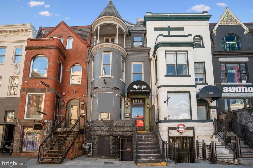 AUCTION! 1336 U Street is a 4 story retail building with full basement built out as a bar/nightclub. The property totals approximately 6,000 SF and was built in 1905 and renovated in 2014. The building features built-in bars on 4 levels, 4 bathrooms and a rooftop bar with views of the city. The lower level features a commercial kitchen with a dumbwaiter system serving all floors. 

The building is served by a central heating system and includes compressors, package units, and heat pumps. The building is fully sprinklered. All FF&E will convey with the property.

Bidding ends online on April 30th. Price shown is suggested opening bid. Actual price to be determined at auction.