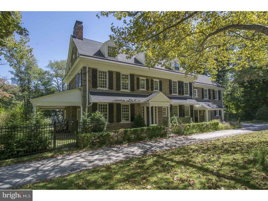 Ideally located on 1.40 luch acres in Haverford's desirable Merion Golf neighborhood, this 6 bedroom 4 and   bath WHITBY HALL-Georgian stone colonial originally built in 1754 and owned by Colonel John Coultas, who held the position of High Sheriff of Philadelphia from 1755-1758. This historically significant three story estate was moved in 1923 from West Philadelphia to Haverford where it was painstakingly re-built stone by stone. Enter to a traditional Foyer and through a wide cased opening find an elegant formal living room with a large fireplace and a set of French doors on each side leading to an intimate side patio. To the right of foyer is the gourmet rutt kitchen with neutral tiled backsplash, granite countertops, stainless steel appliance a large eat-in island with an additional sink. Connected to the kitchen you will find the formal sun-lit Dining Room with wainscoting, crown molding and French doors that connect to the enclosed patio. The multi-purpose enclosed patio has exposed stone and is currently used as an office. A mudroom area and new half bath complete this level. A magnificent Master Suite offers privacy and expanded living with a large multi-purpose sitting area and deluxe Master Bath. Five additional family/guest rooms, one which could be used as a second Master Bedroom, are detailed with hardwood flooring, beautiful mullioned windows, and a private deck off of one of the bedrooms. The estates breathtaking grounds showcase stone patios, a covered brick porch, inviting pool and manicured perennial gardens.
