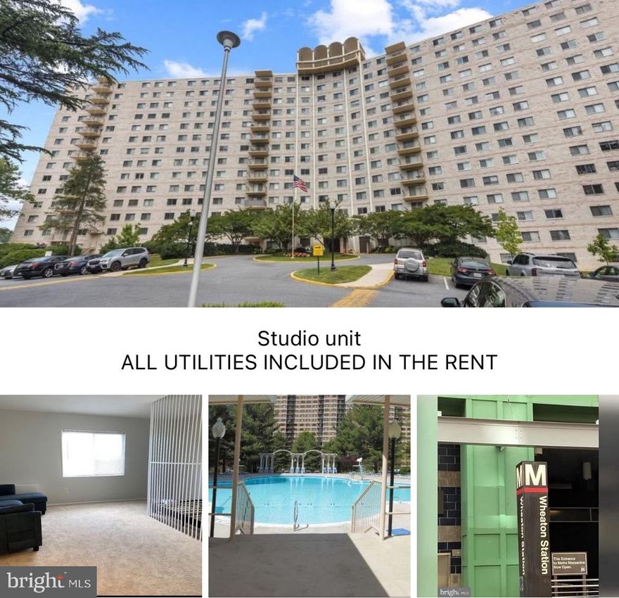 * * * Good Credit and excellent rental history required * * * This is a FULL SERVICE building w/ 24/7 concierge. Bright & Spacious STUDIO Apartment  in University Towers - all utilities are included in the rent. This is a freshly painted unit! Bathroom got a facelift as well. 
Discover this beautifully designed and  furnished studio apartment in the highly sought-after University Towers Condominium. Thoughtfully laid out, the space features a semi-private sleeping area that comfortably fits a queen bed — offering the feel of a one-bedroom layout.
Features You'll Love: Sun-filled unit with new carpet; separate kitchen with ample counter space; large walk-in closet for excellent storage; Full bathroom with a tub; All utilities included (except internet & phone).Community Amenities: Huge, well-maintained pool; Tennis courts; Lush green spaces and serene surroundings. 24 hour concierge service! Secured building. Prime Location: Easy access to Downtown Silver Spring and Washington, D.C. + Close to shopping, restaurants, parks, and more. This is a NO SMOKING UNITS * * * NO PETS (per building) - - - For convenience: the unit available furnished w/ a queen size bed, couch and tv stand