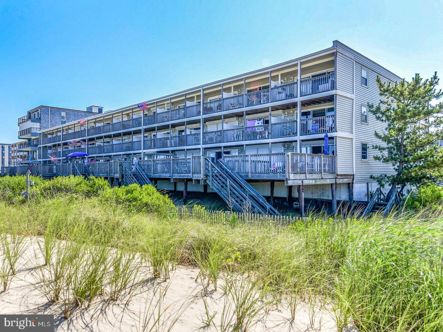 MULTIPLE OFFERS (3) AS OF 4-21-19. SELLER HAS ASKED FOR FINAL OFFERS BY 4-22-19 @ 3p.m. Spacious 1 bedroom Oceanfront condo at 720 sq. ft. +- with a huge 15X24 Oceanfront Deck. Step off the deck and onto the sand. Fantastic wide Ocean views from inside or on the porch. Immaculate condition with ceramic tile, nicely furnished and decorated. Electric storm shutters for added protection. Turn key ready for new owner. Mid town location with easy access to rt. 90. and lower density beach. Non rental being sold fully furnished and equipped. Building is well maintained and has elevator.
