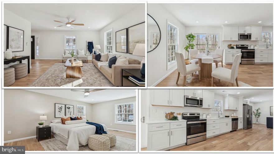 Move-in ready and truly like brand new—don’t let this home fool you. This beautifully and completely renovated residence sits on over 7 serene acres and offers more than 3,000 square feet of finished living space in a prime Calvert County location.
The redesigned kitchen has been opened up to include a breakfast room and a large island, creating a flexible layout that can easily accommodate an additional living area or a formal dining room. Thoughtful design and high-end finishes make this space ideal for both everyday living and entertaining.
The fully finished walk-out basement features high ceilings, interior access, and luxury vinyl plank flooring throughout. It includes a spacious family room, game room, an additional bedroom, and a full bath with a walk-in shower—perfect for guests or multi-generational living.
The first and second floors showcase beautiful high-end hardwood flooring and offer four bedrooms and three and a half bathrooms in total.
Major upgrades include a brand-new kitchen with stainless steel appliances, three and a half completely renovated bathrooms, new windows and siding, fresh dry wall and paint, a new roof, and a new septic system. All up-grades were completed in last 6 months except roof 2024.
The home is accessed via a shared driveway at the front and opens to a peaceful, wooded setting near the lake, providing privacy, natural beauty, and a true retreat-like atmosphere.