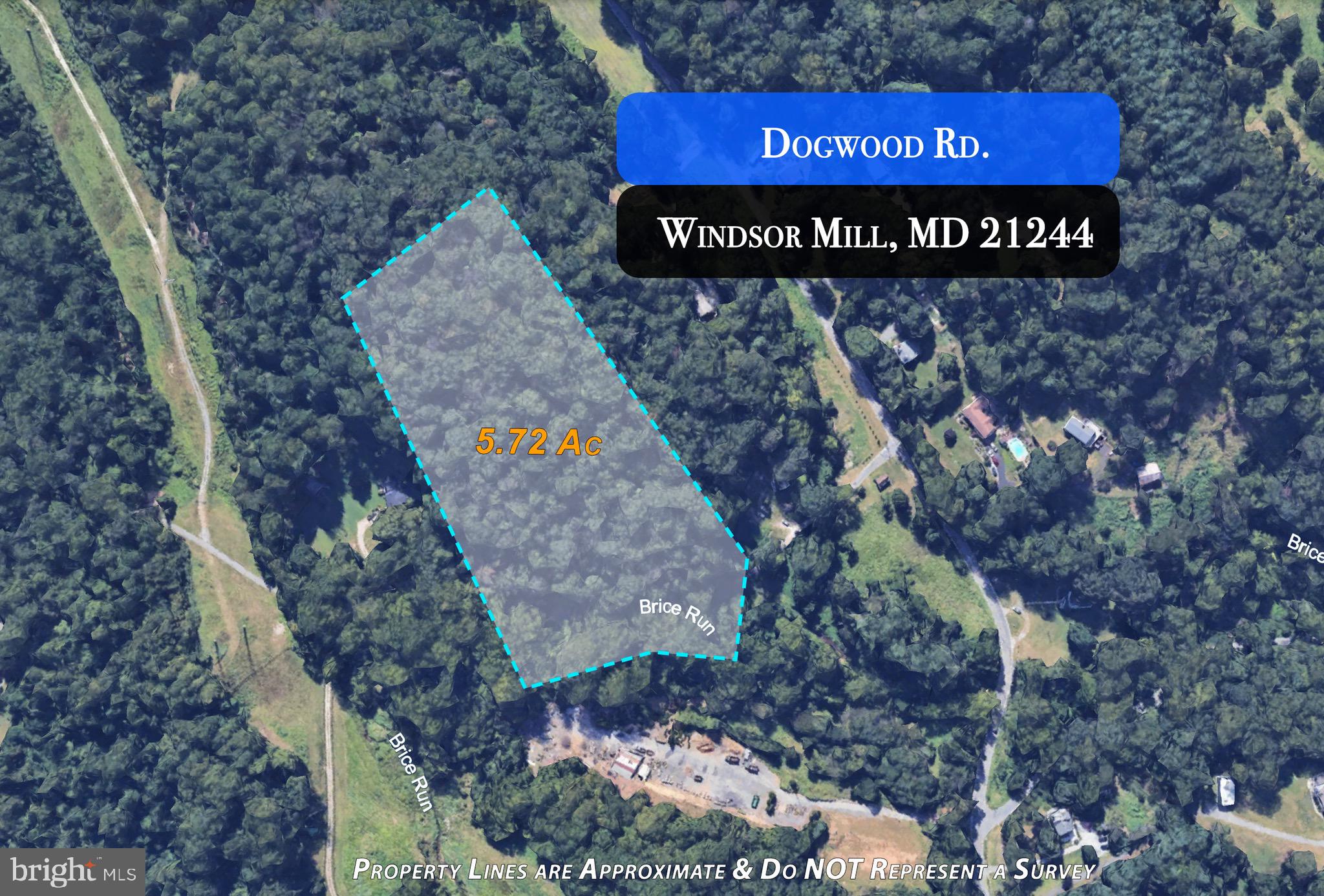 BRING YOUR OWN BUILDER - Incredible opportunity for investors or builders. 5.7 acres along a private drive with picturesque views of Brices Run. Buyer to verify zoning (possible subdivision, water and sewer). Enjoy a unique setting that borders both scenic farmland and hiking trails while being just minutes from major business centers and transportation hubs. This is a 5.72 Acre lot located between 8914 and 8916 Dogwood Road. There is not an address for this lot. The Tax ID is 04020220000150 and has a legal description of 5.72 AC NER DOGWOOD RER 500 FT 600 N WRIGHTS MILL RD. Please contact listing agent for additional information.
