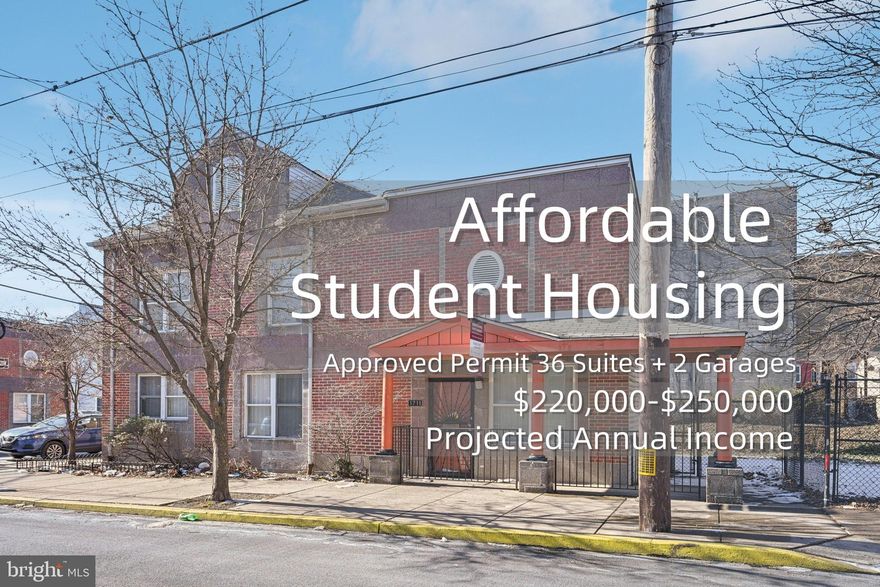 Plan Approved! $250K+ Projected Income Per Year!

This prime RM1-zoned corner property, spanning a rare 0.09-acre lot (42 ft x 94 ft), comes with zoning approval and plans for a 4-story building featuring approximately 4,000 sq. ft. per floor, 36 suites, and 2-car garage parking. With potential annual rental income exceeding $250,000+ and a post-completion value estimated at over $2.5M based on surrounding comps, this is a standout investment opportunity. Suites are projected to rent for $650–$750 per month, making this property ideal for student housing or traditional rentals in one of Philadelphia’s fastest-growing areas. Surrounded by exciting new developments, this property offers a rare chance to capitalize on the booming Temple University market. Zoning permits and building plans are ready, and while the property is currently tenant-occupied, the tenant will be vacated before settlement. Don’t miss this lucrative opportunity!