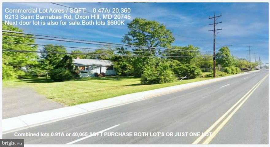 Attention builders and developers! An incredible opportunity awaits you to acquire a stunning piece of land conveniently situated near National Harbor. Seller financing is available with 30% down.

The current zoning in PG County is Neighborhood Activity Center (NAC), making it ideal for various development projects. With access to nearby public utilities and close proximity to numerous amenities, this opportunity is not to be overlooked. Don't miss out on this chance to own a prime piece of real estate.6209 next door lot is also for sale. MLS ID:MDPG2110506