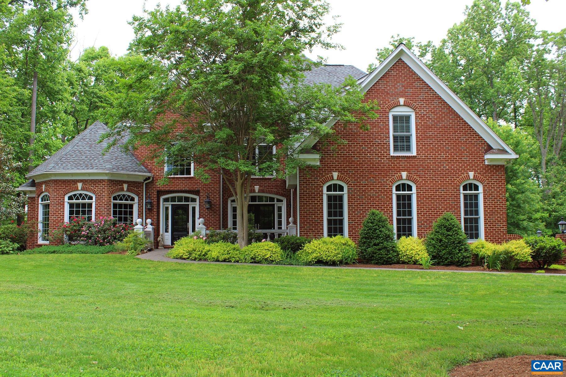 A stunning home with ample room for all, this home provides main level living, plus a large terrace apartment. Total of 5 bedrooms, two studies, a gorgeous living room and beautiful den w/stone fireplace. The home boasts cherry floors with maple inlay, an inviting open floorplan, beautiful kitchen with granite counters, attached baths for each bedroom. Amazing construction with ICF walls, making for incredible energy savings. Extremely reliable internet, a lovely patio and back deck, plus a private setting on 3+ acres. A generator too! And every extra you'd want! Located in one of the most beautiful parts of Alb. Co, the neighborhood is adorned with wonderful homes, walking trails, and incredible views. All of this about 12 minutes from Hollymead shops, and 21 minutes from Barracks Rd area! Perfect location for airport, quick trips to DC, hiking/mountain access, etc.,Granite Counter,Solid Surface Counter,Fireplace in Basement,Fireplace in Den,Fireplace in Living Room,Fireplace in Master Bedroom