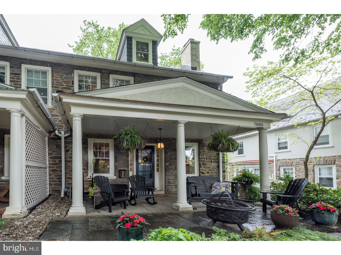 In the sought after Neighborhood of Old Wyndmoor, this gorgeous home has 5 bedrooms, 2.5 bathrooms, and 2,000 square feet of lovely living space.  An expansive covered porch and flagstone patio welcome you to this 1920's Twin with local Wissahickon Schist stone exterior.  You will find hardwood floors throughout, with custom inset ribbon trim.  The living room with stone fireplace and recessed lighting opens to a bright and spacious dining room with a wall of windows. The nicely appointed kitchen with stainless steel appliances, Corian counters, underlighting, and original built-in hutch, leads to a gorgeous sunken Sunroom overlooking the tiered patio and lush landscape. The second story of this home features 3 bedrooms and a full bath while the third story includes an additional 2 bedrooms, full bathroom, and study!  Stunning white trim and characteristic 1920's detail will impress you throughout this elegant home.  Outside is a finished, detached garage ready for an artist or yoga studio or workshop with French doors leading to the patio.  Just a short walk to Chestnut Hill, one of the most affluent and historic neighborhoods surrounding Philadelphia, and yet still within the prominent Springfield Township schools.  This home sits on a quiet street lined with Linden trees!  Be sure to view the Virtual Tour and Schedule a Private Showing today!