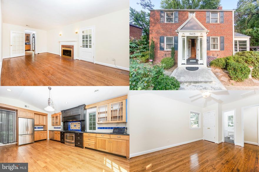Welcome to this CHARMING, REMODELED, BRIGHT and BEAUTIFUL colonial . ## CHECK OUT THE VIDEO TOUR on this listing or online ## Enjoy newer designer full baths and great other features. Extra large eat-in kitchen addition with cathedral ceiling, stainless steel appliances, lots of counter space and walkout to the side porch and the backyard. Carpet free home with beautiful  hardwood floors on the upper and entry level, laminate in the basement. Very convenient laundry and powder room on the main level off of  the kitchen.  Large living room with wood burning fireplace and walk-out to the sunroom. Charming formal dining room with two exposures and hardwood floor. Spacious formal living room with wood burning fireplace and access to the sunroom. Amazing location inside the beltway close to the DC line, shopping, .6 miles to Metro, near recreational parks, shopping and entertainment centers and easy access to major commuter routes.. Welcome home.