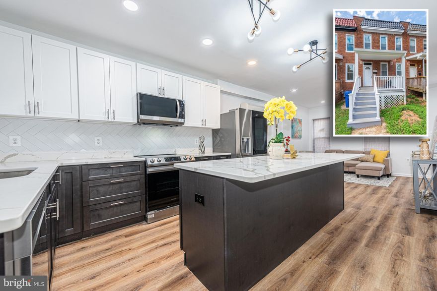 BRAND NEW PORCH FRONT RENOVATION WITH 3 FINISHED LEVELS AND OFF STREET PARKING! 
Open floor plan with wood flooring throughout, an inviting living room with a dining area, designer island kitchen with ss appliances & Quartz counters, upper level with 2 bedrooms and 1 full bath, a fully finished basement with a 3rd bedroom and a 2nd full bath, and a rear deck and off street parking!  Pack your bags and move right in!