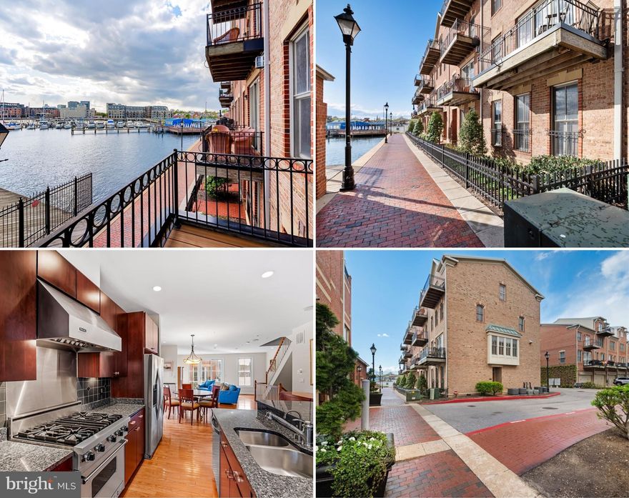 Welcome to 2323 Boston Street Unit 6—an end-of-group, 4-level waterfront townhome with a 2-car garage in North Shore, a premier Canton community directly on the promenade. Enjoy breathtaking water views from nearly every room, as well as two private balconies. The entry level offers a flexible space perfect for a home office or game room. The main level impresses with hardwood floors, a chef’s kitchen featuring dark cabinetry, granite counters, under-cabinet lighting, Viking stove with hood, a designer backsplash, and an eat-in island—all opening to a spacious dining and living area with direct balcony access and waterfront views. Upstairs, you'll find two bedroom suites, including one with a built-in desk overlooking the water, plus a laundry room and utility space. The top-level primary suite is a true retreat, featuring two walk-in closets, stunning water views, a private balcony, and a spa-like bath with a soaking tub, glass shower, and double vanity. A new dual-zoned HVAC (installed in 2024) and a newer water heater enhance efficiency and provide peace of mind. Located steps from Historic Fells Point and all the best waterfront restaurants, shops, and lifestyle amenities, this is city living at its finest.