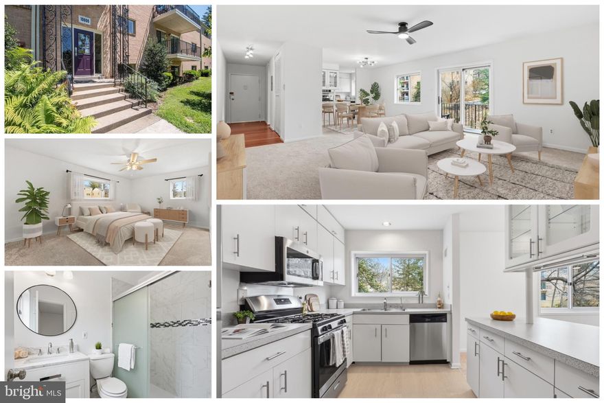 Best in Bethesda! Incredibly spacious, bright, & airy, this highly sought after second-level, rear-facing 2 bedroom, 2 bath “stretch” floorplan offers over 1,200 square feet of move-in ready awesomeness in the fabulous Parkside Community! Boasting brand new carpet, a sleek, stylish kitchen with cabinets galore & new stainless-steel appliances, huge open concept living & dining area, spectacular primary bedroom with stunning en-suite bath & lots of closet space, a private balcony perfect for relaxing amongst the trees, commercial-grade thermal windows that flood the space with natural light, & fresh paint throughout! All utilities, parking, extra storage, the community pool, tennis courts and garden are included in the condo fee. An easy walk to Grosvenor Metro & The Strathmore, and only minutes away from Whole Foods, Pike & Rose, NIH, Walter Reed, 270, & 495!