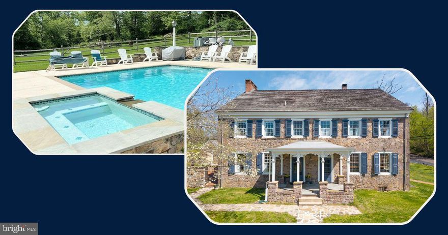 Welcome home to 1551 Old Ridge Road (“The Samuel Shafer Mansion House”), nestled in the historic village of Coventryville! A historic village that crossed paths with Ben Franklin, General Washington, the Lincolns, and the Potts family of Coventry Forge. This is a rare opportunity to own a storybook estate with multiple buildings, including the 1800’s Main Residence; Cottage for guest/in-law suite; and refurbished Barn with dedicated workspaces --- all set on 5.6 picturesque acres of sweeping lawns, vibrant gardens, and tree-lined meadows. Plus an in-ground pool complex with cascading hot tub and oversized pool house! As soon as you arrive you will experience how the property superbly blends history with modernity (including central air!). The exterior accents on the main house were just painted, and the covered front Porch offers shaded comfort. Inside are antique pine and original wide wood flooring plus original trim work, built-ins, stonework, doors, cabinetry and hardware. The home showcases a spacious grand Center Hall; an oversized formal Dining Room with original fireplace and cabinet; and a remodeled Kitchen ideal for the home chef with: Wolf double oven & ceramic cooktop; GE Advantium microwave; Subzero fridge; quartz counters & backsplash; sit-up center island with farmhouse sink; custom cabinetry (designed to match the original); custom lighting; brick tile radiant heat floors; and the original walk-in cooking fireplace & pot crane. The Butlers Pantry has another sink, work alcove, and a built-in Miele whole bean coffee system. This leads into the Breakfast/Garden Rm with pantry storage & closets; radiant flooring; walls of sun-filled windows; and a door out to the private brick Patio enclosed by original stone walls. The sizeable Living Room has deep set windows and a Vermont Castings wood stove. The Study/Office with original built-in cabinet and mantle leads into both the Back Hall and the Mudroom Laundry with tile floors; built-in bench; 18th century breakfront cabinet; Powder Rm; original sidewinder staircase; and door out to the covered side Porch & Cottage. Upstairs find 5 spacious Bedrooms with ample closets and 2 Full Baths: one remodeled like a luxury spa with quartz counters, white cabinets, radiant heat floor, and a tile-surround tub/shower with rainfall shower head; and the other has historic flair with its repurposed dresser-style sink vanity and vintage claw-foot soaking tub. An open staircase leads to the unfinished third floor with windows that could be transformed into a guest room or media/game room! The several well-appointed outbuildings throughout the property include: the renovated Guest Cottage with exposed original wood beams; a full kitchen; washer/dryer; living rm; bedroom; closets; and remodeled full bath with a tile-surround step-in shower and radiant heat floor (option of being a rental; call Township for permit info & details). The thoughtfully repurposed Barn offers versatile workspaces, ideal for creative/art/music endeavors, fitness areas, special events & celebrations, workshop. So much more: a carriage shed garage; stone spring house; new & original walkways; newly sealed driveway; original stone walls; a restored stone fireplace alcove off the back passage; and the open meadow across the street. Resort-style living with the Anthony & Sylvan heated in-ground pool and cascading hot tub surrounded by expansive patios, low stone walls, and fencing. And the refurbished Pool House has rows of multiple windows, electric, and space for a kitchenette, bar, tables and storage. In the award-winning Owen J. Robert School District; no HOA; and convenient to local parks, shops, dining, Rtes 401/202/113/PA Turnpike. Property is meticulously maintained so the included AHS ShieldComplete Home Warranty w/Pool Coverage (their highest level of coverage!) is just added peace-of-mind for you! Some photos virtually staged. Verification (including sq ft/size/lay-out/more) lies with the consumer.