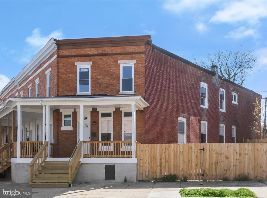 List price is Opening Bid at the Online auction to be conducted on Auctioneers website. - Auction ends Wednesday, June 25, 2025 at 12:00 PM. Welcome to this beautifully renovated all-brick corner home in the heart of East Baltimore Midway! This spacious 3-bedroom, 2-bathroom gem features stylish, design-inspired updates throughout and boasts a fully fenced side and backyard with expansive patio space—perfect for entertaining or enjoying quiet outdoor moments.  Step inside to discover luxury vinyl plank flooring, fresh neutral paint, recessed lighting, and sleek black hardware that adds a modern touch. The main level offers a light-filled living room, formal dining area, and a thoughtfully designed eat-in kitchen complete with a charming breakfast nook and backyard access. The kitchen showcases dual-tone cabinetry, gleaming quartz countertops, stainless steel appliances including a built-in microwave, and a glass top electric range—blending function and flair.  Upstairs, you’ll find three generously sized bedrooms and a full bath. The primary bedroom is a true retreat with a cozy sitting area and three closets, while the stylish upper bath features elegant tile flooring and a designer shower niche with eye-catching honeycomb tile.  The expansive basement offers endless potential and features a brand-new washer and dryer, plus a convenient utility sink—ready for your personal touch and customization.  Enjoy the best of indoor-outdoor living with the expansive patio and fully fenced yard, just minutes from local green spaces like Cecil Community Park. Don’t miss your chance to own this stunning home that seamlessly combines comfort, style, and convenience!