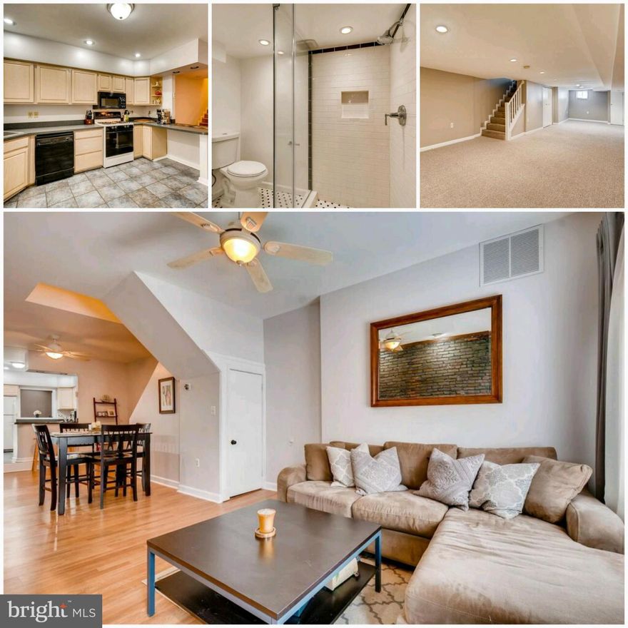 Open wide floor plan with almost 1900 sq ft of finished living space.  This home comes with exposed brick, large dining space, kitchen with breakfast bar that leads to back mud room with full sized washer/dryer and half bath. Master bedroom comes with walk-in closet.  Basement has been totally redone with brand new standing shower. Sliding glass door to courtyard and detached parking garage.