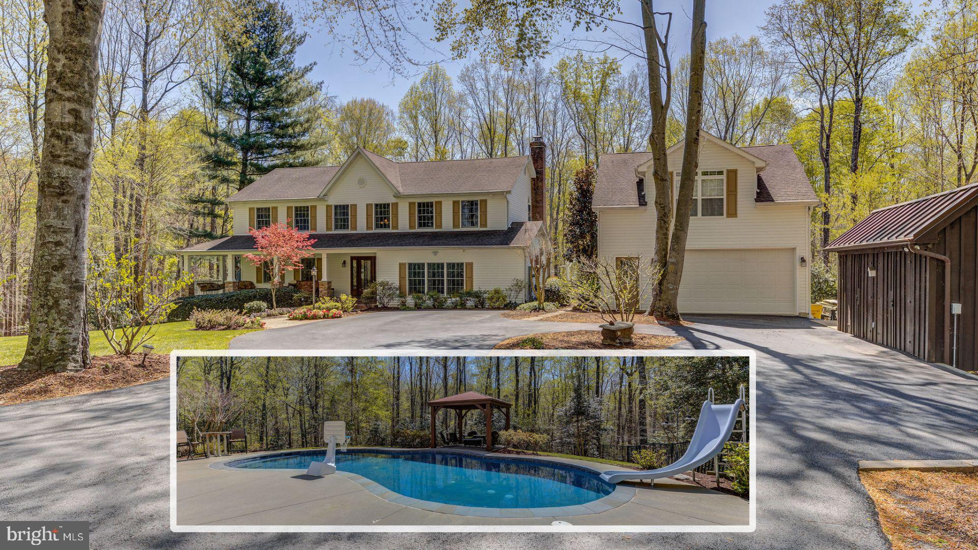 Nestled in the serene enclave of Whispering Woods in Prince Frederick, this exquisite colonial estate offers an unparalleled blend of luxury and tranquility. Set on nearly four acres of lush, wooded landscape, the property provides a private retreat for discerning homeowners.
The main residence boasts over 4,200 square feet, 5 generously sized bedrooms, and 3.5 bathrooms. A main-level bedroom offers convenience, while the upper-level houses a dedicated laundry room. The lower level features a bedroom with an efficiency kitchen, laundry room, and a separate entrance—ideal for guests or potential rental income.
The heart of the home is the gourmet kitchen, adorned with custom cabinetry, stainless steel appliances, and elegant Silestone countertops. A pantry, breakfast bar, and eat-in area seamlessly connect to the living space, where a wood-burning fireplace adds warmth and charm. An additional living area, complete with built-in shelving and a propane fireplace, offers versatile space for relaxation or entertaining.
Outdoor living is equally impressive. An inviting wrap-around front porch welcomes you, while the maintenance-free back deck features an outdoor kitchen and pergola—perfect for alfresco dining. The three-season sunroom provides a cozy spot to enjoy the changing seasons. The in-ground heated salt water pool, accompanied by a gazebo with a built-in propane firepit, promises endless summer enjoyment. The fenced backyard includes a separate pet run, ensuring a clean and organized outdoor space. Trails weave through the wooded areas great for peaceful walks, hikes, or taking the toys out for a ride.
Additional amenities include a detached two-car garage, which doubles as a workshop, with a two-bedroom apartment connected. This apartment features over one thousand square feet, 1.5 bathrooms, a kitchen, laundry room, and a propane fireplace—offering potential as an in-law suite or income-producing property. Two sheds, one equipped with electricity, provide ample storage. The property is further enhanced by a 30-year architectural shingled roof, an in-ground irrigation system, and a serene creek that borders the rear of the estate, creating a nature lover's paradise.
Located in the sought-after Whispering Woods community, residents enjoy a harmonious blend of modern living and natural beauty. The neighborhood offers picturesque greenery, mature trees, and thoughtfully landscaped gardens, fostering a strong sense of community and connection with nature.
This property is a rare gem that must be experienced in person to fully appreciate the meticulous attention to detail and the lifestyle it offers. Schedule your private tour today and step into a world of elegance and tranquility.