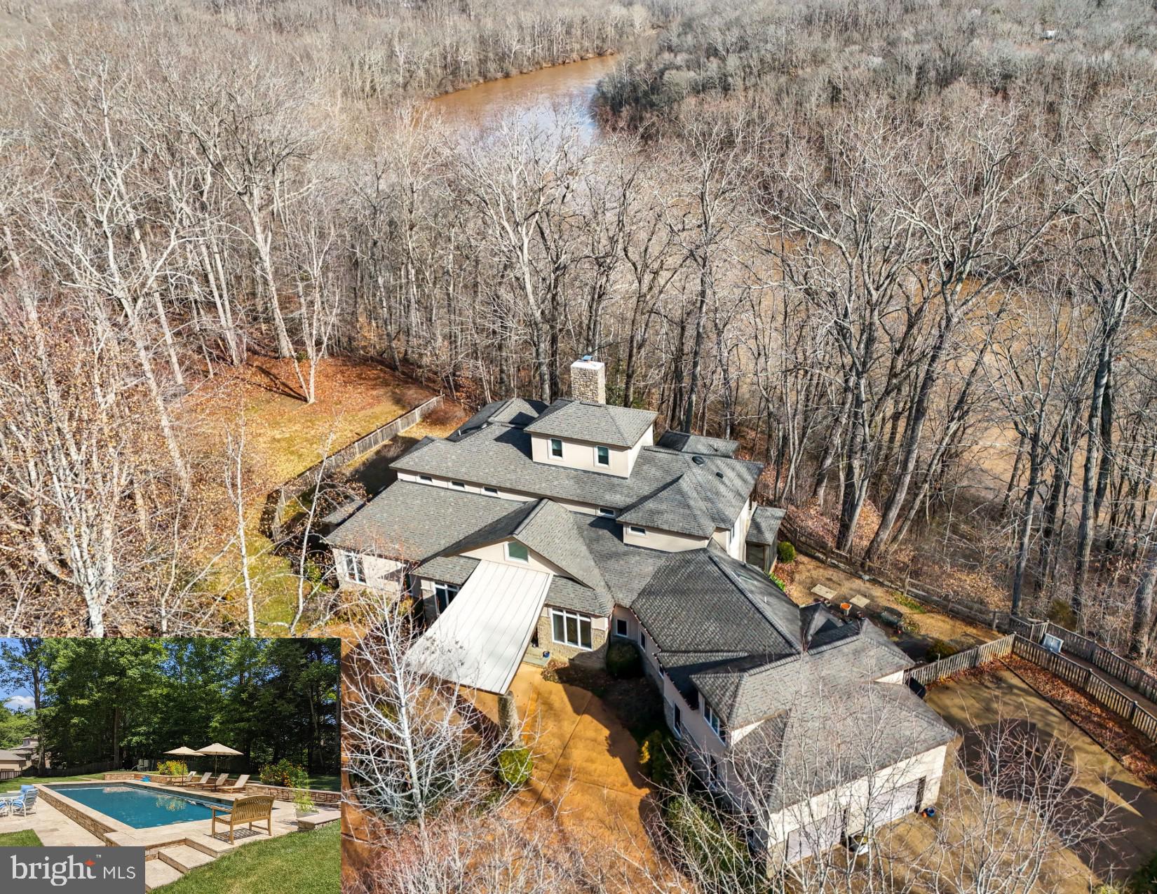 This five-star contemporary home is a wildlife-lover’s retreat over the river. Hidden from the street by woods in front and the Rappahannock river in back, it’s nestled in privacy.
Step into the two-story slate foyer with a substantial office to the left and a dining room and butler’s pantry to right. Straight ahead is the living area with 20-foot ceilings, stone fireplace, wood floors, and a stretch of windows that let in light and a spectacular view of the woods and river.
The modern kitchen is large with light wood cabinetry, quartz counters, French-door refrigerator with built-in soda maker, gas range, and a length of wall bar made from George Washington’s Whiskey Distillery walnut. The connected eat-in breakfast room has more of the gorgeous view with an attached screened porch, fabulous for bird watching. A must see!
At the opposite of the living space is an additional half bath, with double doors leading to a spectacular primary suite. Tall casement windows curve around the river end of the room, creating a nook that is perfect for a king bed. There’s a custom walk-in closet with plenty of room for two and a newly-remodeled primary bathroom with heated marble floors, double glass walk-in shower, freestanding jacuzzi tub, double vanity, and a separate toilet room with cabinetry and its own sink and windows for plenty of natural light.
The second floor has an additional primary suite, custom plantation shutters, separate HVAC units, two more bedrooms, a balcony, and another full bathroom. A spiral hall staircase leads to a small room with its own large deck overlooking the river. Plenty of light and wood floors make this a cozy space for a writer’s nook, a library, or a bonus bedroom for an extra guest.
The unfinished basement is large and fully encapsulated as well as climate-controlled and offers lots of storage.
Outside takes advantage of the views with a two-tiered patio, gardens, courtyard, and a private 40x18 swimming pool. The pool is blue-quartz finished gunite, heated, with an automatic safety cover, and surrounded by a white travertine pool deck.
This is a special house with plenty of room to connect with both nature and your friends and family.