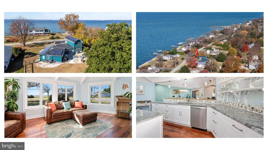 227 Queen Anne Club Drive is a gorgeous contemporary home with expansive and soaring water views of the Chesapeake Bay.  Situated on nearly a half acre in the coveted Queen Anne Colony and featuring over 2,600 square feet of living space this property is a must see.  As you walk through the entryway the vaulted wood ceilings create a comfortable, coastal aesthetic.  Cozy up in front of the pellet stove and soak in captivating water views.   The 2025 kitchen renovation is a show stopper featuring a live edge acacia counter, appliance garage, gas stove and ample storage.  Off the kitchen is an open dining room that leads to the back patio, and a separate family room.  The first floor features 3 bedroom, 1 1/2 bathrooms and an office/flex space.  The second level features a private primary suite with a walk-in closet, ensuite bathroom, private water view balcony and laundry.  The garage has a large workspace connected to the fenced in backyard.   Enjoy Eastern Shore living at it's finest!
