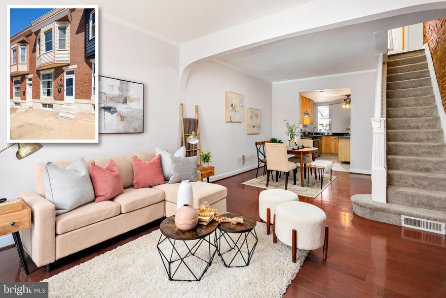 LARGE HOME LOCATED JUST OFF PATTERSON PARK AND A FEW BLOCKS FROM THE CANTON SQUARE - this nearly 14' wide home features an open floor plan with hardwood floors throughout main level, exposed brick, large living & dining room leading to recently updated kitchen with new tile floors, new ss appliances, granite countertops and convenient main level half bath with rear patio.  Upper level offers engineered hardwood flooring throughout, two spacious bedrooms, hallway full bathroom, rear balcony & fully finished lower level with full bath!