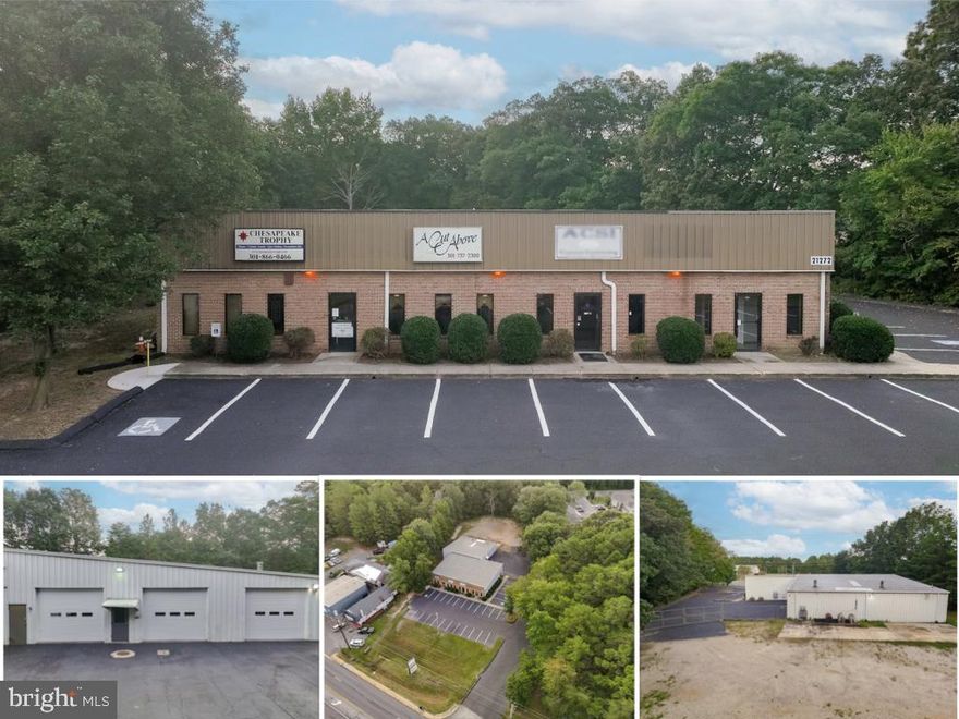 Seize this opportunity to own this very well maintained building in Lexington Park just 2  miles (4 minutes) from PAX Naval base.  Close to shopping, restaurants, schools, doctors, entertainment.   Zoned DMX
1.58 acres, with two long term (10 and 15 year) tenants in place that wish to remain both on left side of building.   left side split into two units 1400 sq ft trophy shop, 1000  sq ft beauty salon each with own fuse panels.
Separate meters
Beauty salon has one full bath
One heat pump for both units (Beauty shop and Trophy shop)
Trophy shop has handicap bathroom
Right side unit 2400 sq ft currently set up for office spaces complete with kitchen area, full bathroom,  HVAC units one year oldGarage in rear  3400 sq ft complete with work room, lifts, bathroom, four garage bays (brand new doors with warranty) three in front one in rear. Two central heat units just serviced, all lights redone. 
Rear fenced yard, two oil tanks for heat.
Has hookup in rear grounds, in past had a trailer in rear of property