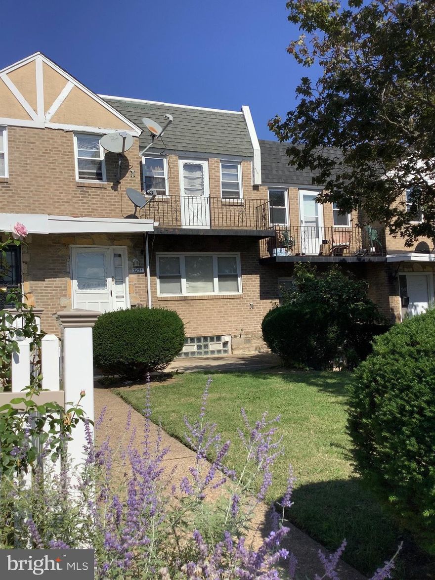 Large 2 + 2 Duplex in Overbrook Park section of  Philadelphia  has front yard with cement patio for enter-
-tainment and/ or relaxing. Enter into common foyer with tile floor &carpeting  on stairs to 2nd fl unit) &  basement access. Each unit has separate entrance ,Living room / kitchen combination, two bedrooms and 3 psc bath.  Basement access is thru entry hallway. Partial basement has cement floor, storage bins for tenants, heaters , hot water tanks & Garage access . Garage  opens to common driveway at rear of property and currently offers an additional rental . Roof is newer and was installed in February 2023. Convenient to City Line  & Haverford Avenue shopping center, minutes to 69th street shopping ,block and a half walk to park & playground and 2 blks to public library . Close to new golf course. Property would be excellent for first time buyer. Occupy one unit and rent the other, or a seasoned investor . Property is tenant occupied and requires 24-48 hours notice either listing agent or owner must accompany. May not be able to get you into both units.