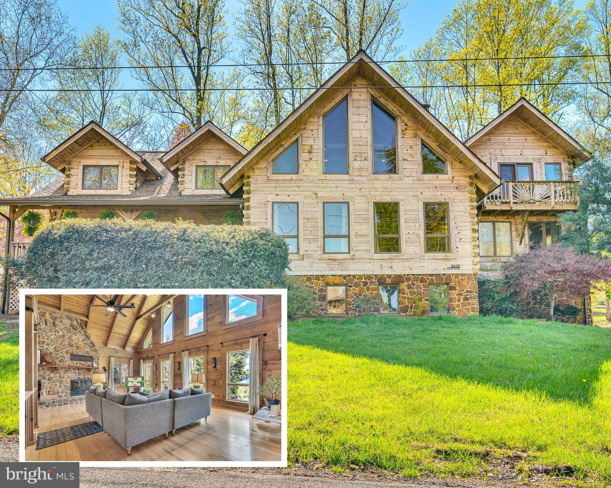 A truly unique home in one of the most desirable and sought after communities in Calvert County! Welcome to 2635 Aster Road, a true log cabin with massive bay views from nearly every room. This home lives BIG, offering multiple flexible spaces throughout to spread out the whole crew, and truly tailor the property to your needs. The home radiates around a stunning 2 floor A-Frame living room with huge wood burning fireplace and stone surround. The main level offers hardwood flooring, a large kitchen/ dining combo, massive front porch overlooking the water and a huge wraparound deck. The 3 season sunroom is a great place to eat crabs and enjoy the warmer months. On the main level you'll find also find a flexible den/ office/ bedroom, and an additional bedroom with triple closets and en-suite bath with a cast-iron clawfoot tub. Doorways and hallways are ADA compliant. Upstairs, you'll be floored by the owner's suite. This massive suite boasts volume ceilings, two huge dressing room closets, another wood burning fireplace with gorgeous marble surround and antique mantle, and a fabulous balcony overlooking the Chesapeake, perfect for coffee and catching the sunrises. The oversized owners suite bath has plenty of cabinetry for storage and features a separate shower and jetted tub. Secondary bedrooms are massive and feature multiple closets and are big enough for the whole gang, pretty much no matter how many bunk beds you need to fit. Basement has an oversized 2 car garage (very rare in the community) zero entry garage access, another accessible friendly feature, a full bath, massive open rooms with full size windows, another fireplace flue, and a HUGE workshop/ storage room. Roof was replaced in 2023, along with many other updates (see documents).
All of this, located on an absolutely stunning point lot with a large grassy yard, and a massive driveway with plenty of parking for as many people as you'd like to entertain. Scientists Cliffs community offers fantastic amenities, not least of which the wide sandy beaches immediately accessible from the property, pool, tennis/ pickleball courts, playground, community centers with summer camp programming, trails, gardens and so much more. 26 miles of ACLT trails are direct access from the end of the road. A breathtaking home you will be proud of for a lifetime. Full interior photos coming soon!
