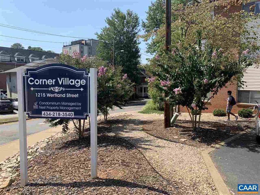 Available June 3, 2025.  UVA alert! The Corner Village! Walk to The Corner, Grounds and UVA Hospital. One block off Main St so easy trolley ride to Charlottesville's Historic Downtown Mall.  Renovated three bedroom, one bath condo with hardwood floors. Newer kitchen and brand new bathroom including new stack washer/dryer! Peaceful balcony over looking the trees.  Water, sewer and trash included in the rent. Two parking passes - $125 each annually.  Do not miss it!