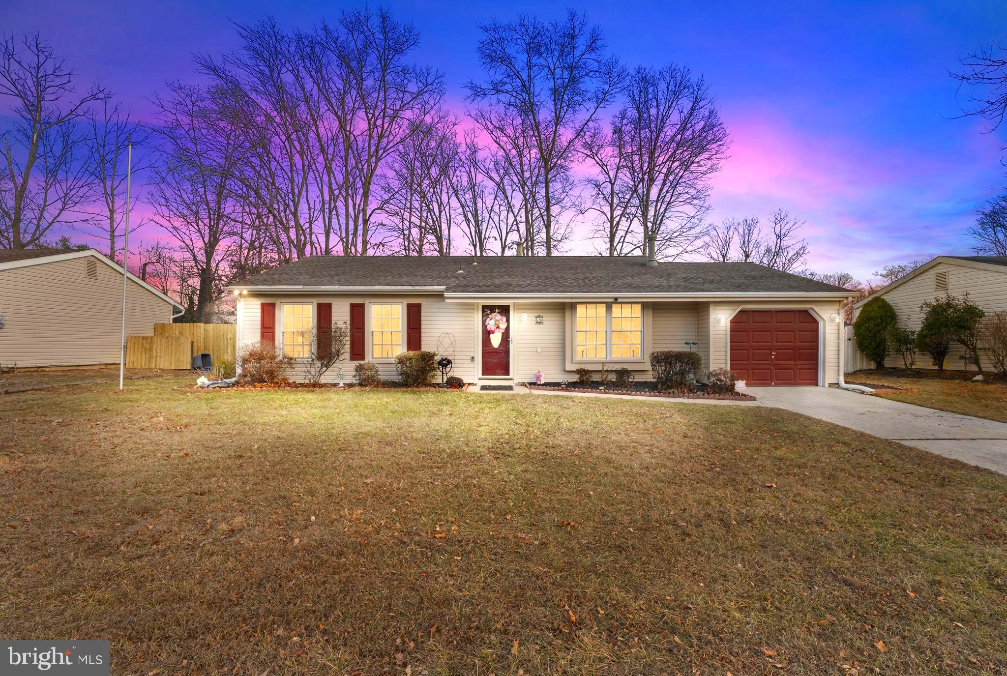 *****NO MORE SHOWINGS AFTER SAT. 2-14-2025. MULTIPLE OFFERS *****BEST AND FINAL DUE NO LATER THAN SUNDAY 2-16-2025*****Welcome to lovely 78 Lupus Lane, in the desirable Woods of Washington nestled among preserved farmland & Greenfields, in a quiet mature tree lined street. You will fall in love when you enter the front door of etched glass. The large bay window not only provides abundant sunlight, but it also has custom lighting for use year-round. Right now, the lights are green for a certain football team that we all know and love! The sunlight bathes the entire 3 bedroom, 1.5 bath meticulously maintained and upgraded ranch. with so many amenities you'll be impressed. As you enter and turn to the right, you'll notice the custom-built marble fireplace for those cozy wintry nights. In the summer you will appreciate the breezy ceiling fans found throughout the home. As you enter the well-appointed kitchen you will love the abundant counter space, SS Appliances, double oven, ceramic tile backsplash, upgraded laminate flooring and the wonderfully lit soffits and lower counters-all custom designed by a talented electrician. As you enter the formal dining room you will instantly notice the upgraded newer carpeting and the elegant wainscoting and custom woodwork. The French doors are complete with screens & internal blinds for easy clean up and privacy or to openly bask in the morning sun. This dining room is generously sized and leads to the attached oversized garage finished with dry wall for extra safety. There's an amazing amount of storage and shelving in the garage as well as the entire house. As you pass through the hallway you will find the 2025 brand new washer and dryer ready to make chores a breeze and NO STAIRS! As you enter the hallway leading to the bedrooms you will notice a beautifully remodeled comfortable size full bath with tub, upgraded fixtures and hutch to accommodate all of your every refreshing, relaxing and reinvigorating necessities. To your left is the Master Bedroom with large closet. The Master Bedroom can have direct access to the full bath via a private entry door, or for added flexibility, there's yet another 1/2 bath which accommodates additional family. You will see across the hall from the Master 2 more ample sized bedrooms that can double as an office, playroom or nursery. The private back yard has a large patio to accommodate outdoor furniture, a grill, umbrellas and a chimenea. The back yard is huge and can easily host large get togethers or just a lazy afternoon sipping your coffee listening to subtle melodies of songbirds. Portions of the wooden privacy fence have been replaced, and they are brand new. Front, back and side yards are all beautifully landscaped with perennials. For the green thumb, gardens, flowers, vegetables may entertain and soothe the soul. There's an alarm system that is NOT staying. Motion detector lights and cameras surround the home. Most of the concrete sidewalk and apron to the house have been replaced and are brand new. You will be surprised to know that this home has LOW TAXES-$6,535. And this home was loved as can be seen with all of the thoughtful, customization of every room. While the sellers have kept up with all regular maintenance and systems, home is being sold strictly "as-is". All inspections are the responsibility of the buyers. Inspections for informational purposes only. Buyer to obtain the Certificate of Occupancy & Fire Cert. Close to Philly, The Shore, Casinos, Dining, Rowan Univ., public transportation, farm markets, outlets, houses of worship, Washington Lake Park, Edelman Planetarium & Fossil Park (scheduled to open this year! Award winning public and parochial schools. New York, Delaware. Don't let this one be the one that got away. Come see for yourself.