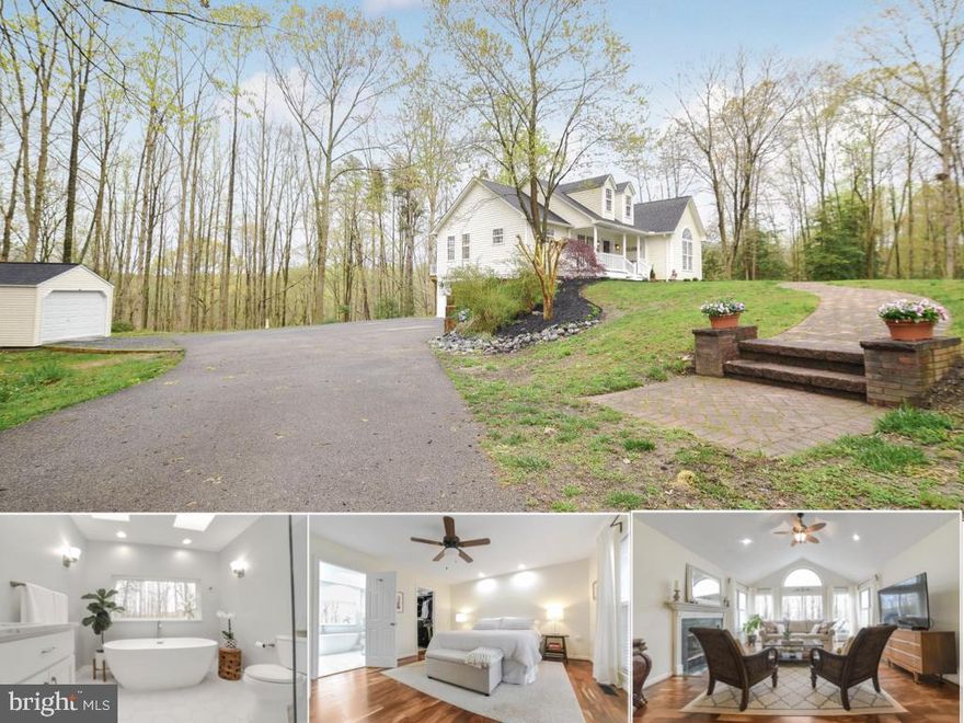 Breathtaking home situated on a wooded hilltop with 5.15 acres near the Patuxent river.  Upgrades include new roof with thirty year warranty.  New HVAC and Heat pump unit.  Completely remodeled bathrooms with Carrara marble and custom tile work.  Recently remodeled kitchen cabinets, stainless appliances and granite counter tops.  Newly installed acacia hardwood flooring throughout, a beautiful wood burning fireplace with marble facing and hearth.  You will love the lake front-style great room with double -paned sliding doors, palladium and transom windows complete with cathedral ceiling  leading to a deck which overlooks the rear wooded property.  Fully finished basement includes new LVP throughout.  Main entertainment area, laundry room full bath, an exercise room and a guest bedroom with closet.  Paved driveway leads to a large two-car attached garage and a brand new detached garage for boat or third vehicle.  Secluded, idyllic setting with deeded access to private waterfront on the Patuxent river.  Home is meticulously maintained and has undergone careful upgrades and remodeling.  With nearly six acres, wildlife to include deer, foxes, wild turkey and songbirds are all common sightings on the property.  Very peaceful neighborhood with large lots, custom homes and limited traffic.  Close proximity to Patuxent River Naval Air Station, Joint Forces Base Andrews, and Washington DC.  This is a great home to enjoy rural scenery and get away from the daily hustle and bustle but also close enough to culture, shopping, Patuxent River and more.  Newly remodeled with beautiful upgrades makes this home extremely attractive and comfortable in a very desirable area of Southern Maryland.  **Last showing Sunday April 18th  before 6 p.m.**
