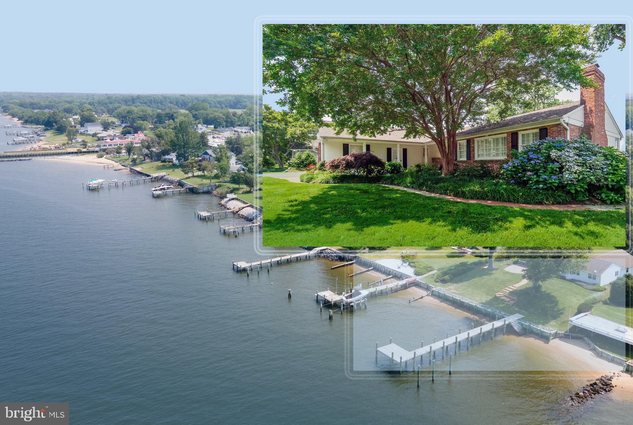 UNOBSTRUCTED BAY VIEW RANCHER with PRIVATE PIER in Kent Island’s QUEEN ANNE COLONY! UNRIVALED PANORAMIC VIEWS across the Bay to Annapolis & Naval Academy! A mere 5 miles from the Bay Bridge, the property has been meticulously maintained & updated both inside and out, offering professional hardscaping, well-cultivated landscaping, and a 2022 bulkhead with 110’ pier. (Boat lift ready! ) Spectacular sunsets will be yours to enjoy from almost every room in this remarkable Rancher, innovatively opened to exploit views from the beamed Great Room with lodge-style gathering fireplace, Sunroom, and Dining Room/Kitchen. The inviting chef’s choice granite & stainless Kitchen boasts a dining bar cooktop island overlooking the Bay. Retreat to the water view Primary BR Suite w/luxe Bath! 2 Additional BRs (possible Home Office) and updated Full Bath complete this Bay living package. Features include: Modern Laundry Area; Plantation Shutters; lustrous hardwood floors; decorator neutral paint palette; water softener with UV light; two cedar closets; abundant double hung and casement windows; encapsulated crawlspace with dehumidifier; NEW HVAC ductwork in attic. Multi-vehicle paved driveway & 1-car garage. Community beach, boat ramp, golf and near proximity to daily catch eateries, nature/recreational parks, and commuter Routes 50/301/404. LIVE YEAR-ROUND OR ESCAPE ON THE WEEKENDS! The owner is offering a home warrant!
The bed in the primary bedroom has been digitally enhanced.