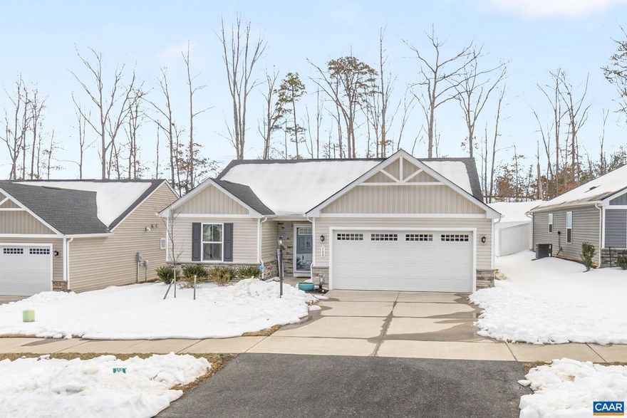 OPEN HOUSE March 7th and 8th from 1pm-3pm. ONE OWNER HOME is Truly better than new! Full of UPGRADES, enjoy ONE LEVEL living in this beautifully maintained, HERS-rated energy-efficient gem. PERFECT Contemporary Ranch home is Nestled in a sought after community. Designed for comfort and simplicity, featuring upgraded flooring, cabinets, and backsplash. This SUPER CLEAN HOME is modern and inviting. The additional ALL-SEASON ROOM creates the perfect flex space for entertaining, relaxing, or enjoying every season in comfort. ALL YARD WORK HANDLED FOR YOU. Giving you more time to relax and enjoy the wonderful neighborhood setting and amenities. Clubhouse, Pool and Walking Trails. Complete with a 2 CAR GARAGE this move-in ready home offers you comfort, convenience, and quality throughout. Close to Shopping, Restaurants, and Doctors. Easy 20 minute drive to Charlottesville. Ask agent for the home's Feature and Utility Information Sheets that are uploaded in MLS. The Seller planned to stay but is now having to relocate, their loss can be your gain.,Granite Counter,Maple Cabinets,White Cabinets