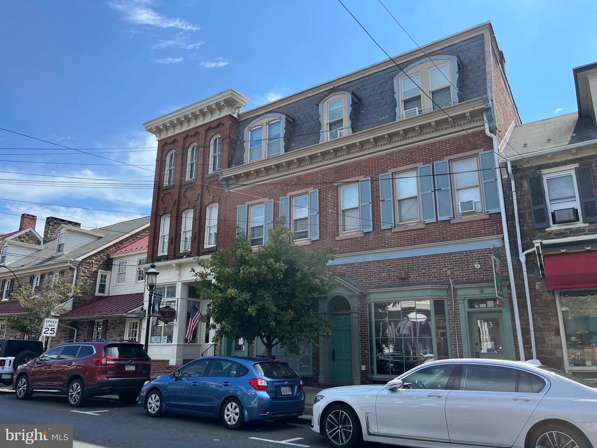 Welcome to historic 13 - 15 South State Street (the largest building on the block) in the heart of Newtown Borough. This treasured building is home to 5 residential apartments (floors 2 and 3) and 2 successful businesses (Calm Waters & Blossom) on the first floor. The cafe sides was completely redone after taking it to the studs when owners purchased. All units are currently rented. 4 of the 5 apartments have been recently renovated top to bottom. 3 of the units are 1 bedroom with 2 being studios. Other recent property updates include new Bilco basement doors, new drainage system in basement, new flashing on doors and windows. Perfect investment opportunity to step in and own a successful muti-unit mixed used property in desirable downtown Newtown, Bucks County.