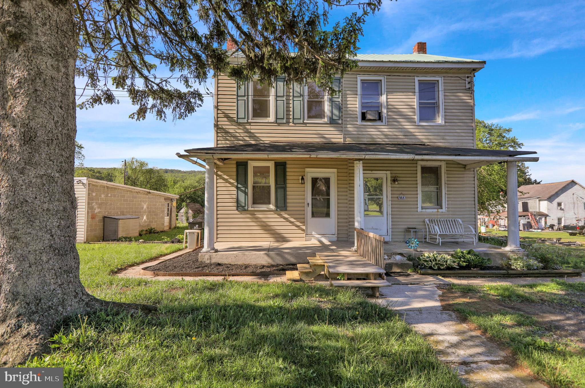 3 bedroom semi detached home in Conrad Weiser Schools. This home has a large detached 3 car garage as well as a storage shed (was a small smokehouse). The first floor has recently been painted as well as an updated half bath.