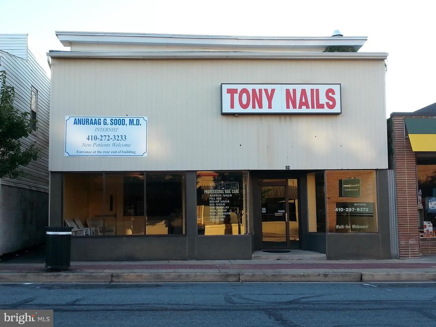 Investment property with a unit which faces W. Bel Air ave. formerly Tonys Nails, the second has been newly renovated and is to the rear of the property and is currently available for rent and ready for a tenant. The second floor is 2784 square feet ready for renovation. Could be 1-3 nice apartments. Building size 32 feet x 140 feet second floor 32 feet x 87 feet.