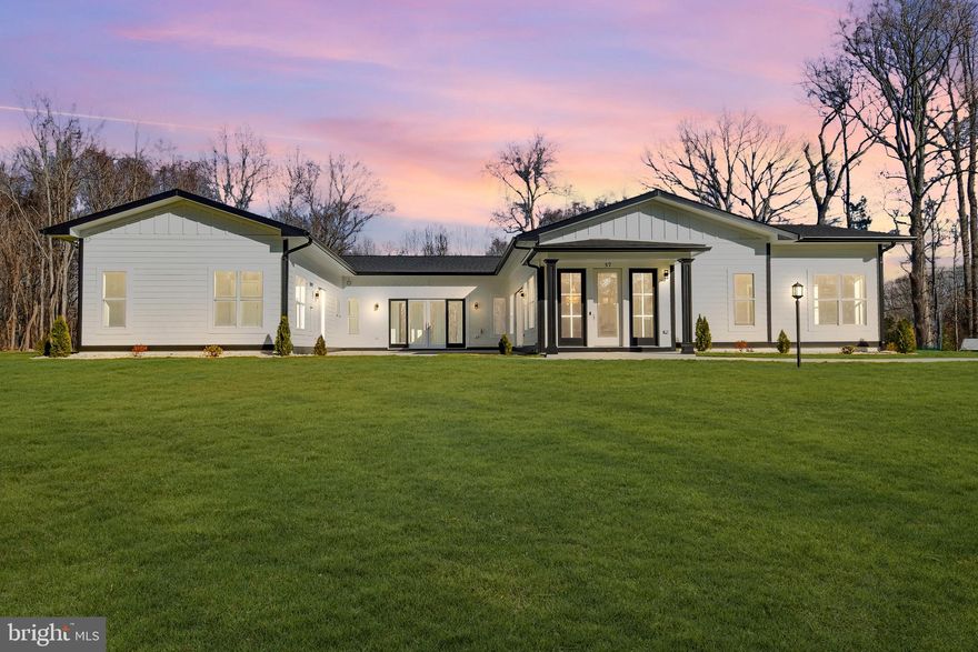 Custom, Luxury, New Construction. Main Level Living at its best. This home truly offers it all on a huge one level floorplan, situated on a 2 acres lot. The home features 4 bedrooms, with a large master bedroom, master- bathroom and large walk-in closet on one wing of the home and the other bedrooms and bathrooms on the other side of the home. Large concrete drive way leads to side loading, oversized 2 car garage with separate door and windows. The home offers lots of natural light with custom windows and doors through-out and especially leading to the large front patio and smaller back patio. Recess lights throughout entire home. 2 zone heating and so much more. This is truly a one of a kind home.