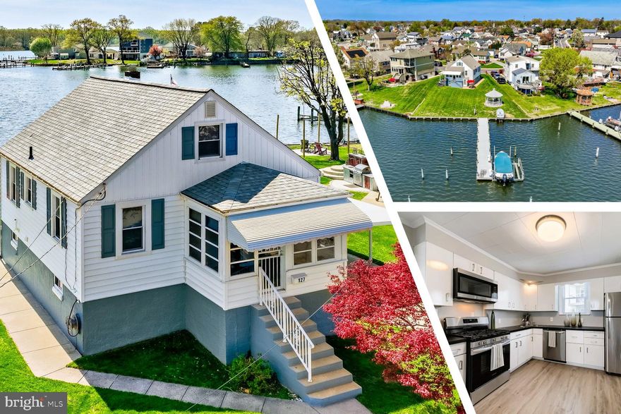 Waterfront Dream Home with 75’ of Gorgeous Waterfront featuring a private dock, pier, boat slip and boat lift. Wake up to breathtaking panoramic water views and embrace the coastal lifestyle you’ve been dreaming of in this charming 3-bedroom, 1.5-bath home filled with warmth and thoughtful updates throughout. Enter the home through the enclosed front sun porch featuring luxury vinyl plank flooring and abundant windows that fill the space with natural light, creating a bright and welcoming entry point. From there, the home opens into a spacious and inviting layout with a bright living room featuring luxury vinyl plank flooring, flowing into the updated kitchen complete with all new stainless steel appliances, breakfast bar, and modern countertops, plus a large separate dining room perfect for entertaining. The main-level primary bedroom offers newer plush carpet and convenient access to the full bath. Relax year-round in the sunroom overlooking the water, the perfect spot for morning coffee or unwinding after a long day while enjoying the peaceful setting. Upstairs offers two generously sized bedrooms, both with newer plush carpet. The lower level provides flexible living space that can be used as a family room, recreation room, or potential 4th bedroom, along with a half bath, storage room, utility room, and bonus workshop area. Enjoy 75 feet of gorgeous waterfront with a private dock, well-maintained bulkhead, water slips/boat lift, ideal for boating, fishing, kayaking, or simply relaxing by the water. The large gazebo creates a wonderful space for entertaining, enjoying crabs, or gathering with family and friends while taking in the tranquil surroundings. Beautiful water views stretch across to Sparrows Point Country Club, with optional membership offering golf, swimming, dining, and social amenities. Residents also have the opportunity to join the Civil League of Inverness Park, providing access to a waterfront park, fishing pier, playground, and boat ramp. Additional highlights include a brand-new HVAC system and roof, gutters, and downspouts less than 4 years old, offering added peace of mind. The home also features a covered carport, private driveway, and additional street parking. Conveniently located close to major routes, shopping, and restaurants. Come take a tour, fall in love, and make 127 Bayside your very own Waterfront Dream Home!