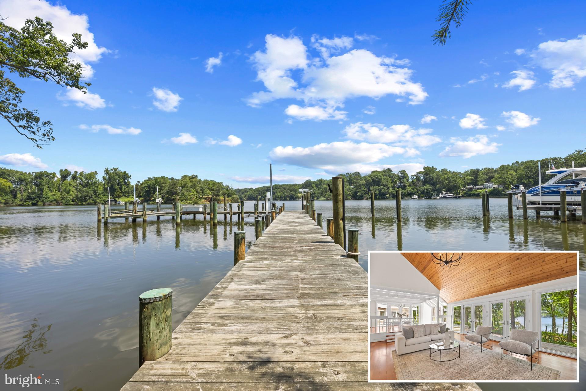 Breathtaking water views and private deep water pier combine for effortless waterfront living. Nestled in the heart of Poplar Point on a serene lot with 350 feet of shoreline, this beautifully updated waterfront home offers panoramic views, exceptional privacy, and a lifestyle designed around comfort, nature, and time on the water. Nearly every room faces the water, with full-width views enjoyed from the expansive deck, pool, and light-filled interior spaces. A wooded path winds through the property to a fire pit overlooking the water, creating a peaceful retreat-like setting. The private deep-water pier features four slips, a 15,000 lb boat lift, a jet ski lift, and space for a 70’ yacht, offering rare flexibility for boating enthusiasts. Inside, the home combines warmth and openness with vaulted ceilings, generous entertaining spaces, and multiple fireplaces. The thoughtful layout offers easy flow for everyday living or hosting guests, with private spaces that include multiple spacious primary suites, guest bedrooms, home office, and much more. Backed by modern systems including a whole-house generator, efficient HVAC, radiant heat, and well/septic with water treatment, the home is move-in ready and built for year-round enjoyment. This is a rare opportunity to own a turn-key waterfront property where the views, setting, and design all work in perfect harmony. A true escape, this property is located in the South River school district and it is the ideal location for quickly accessing the South River or Chesapeake Bay by boat, heading by car to Historic Annapolis or hopping on Rt. 50 to get back to Washington, DC. Escape to this waterfront oasis and celebrate the Annapolitan lifestyle. Welcome Home!