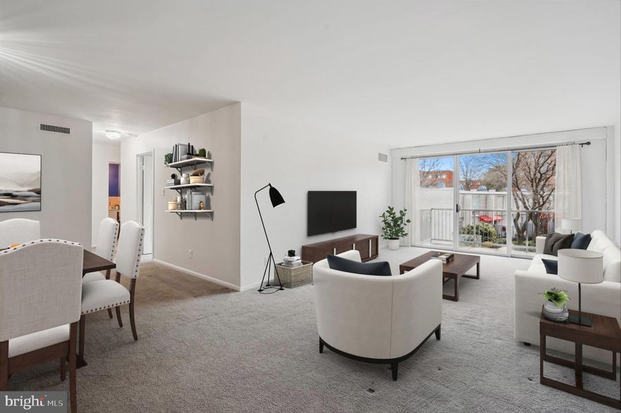 Welcome to #306 at Whitehall—a luxurious retreat with unbeatable charm!  This exceptionally rare two-bedroom, two-bathroom residence is perfectly appointed and ready for its new owner. It has fresh paint throughout, plush carpeting with added underfoot cushioning for a touch of indulgence, and generously sized living spaces. Recent upgrades include an updated HVAC system (2024), new windows (2023), and trendy light fixtures (totaling $20K in upgrades!). The sun-filled living room creates a warm and inviting atmosphere, perfect for relaxing or entertaining guests. The kitchen boasts like-new stainless steel appliances, granite countertops, overhead lighting, and so much storage. Step outside onto your oversized balcony and be greeted by stunning views of the Bethesda skyline and the shimmering pool below. It's the perfect place to sip your morning coffee or enjoy a sunset cocktail. Whether you're a first-time buyer, looking to downsize, or dreaming of the perfect pied-à-terre, this condo offers the ideal blend of city vibes and tranquil living. 

Whitehall, set amidst seven acres in Downtown Bethesda, offers professional on-site management, Amazon hubs, laundry facilities on each floor, basement-level storage, a gym, an outdoor pool, walking paths, and plenty of green space for pets. The condo fee includes all utilities and parking, making accounting a breeze. And talk about location! Minutes to DC and VA and major commuter routes, enjoy easy access to two Metro stations (Bethesda Metro and Medical Center) and the diverse dining options and great shopping in Bethesda that include Harris Teeter, CVS, Trader Joe's, Olazzo, Woodmont Grill, Seventh State, and Hip Flask's rooftop, offering the best of convenience and entertainment.