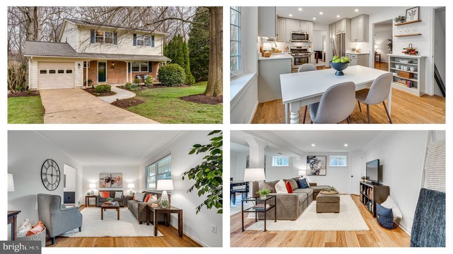 We love this new listing and cannot wait for YOU to see this wonderful 4 bedroom, 2.5 bath Queen model colonial--with garage and SOLAR!--in Kings Park West.  This 3-level home will charm you from the moment you arrive.  This home sits nicely on its lot backing to parkland and the front garden welcomes and shades you as you enter.  The main level, with absolutely gorgeous, newly refinished hardwood floors, includes the living room, eat-in kitchen and dining area, and powder room.  Quartz counters, pantry,  those lovely hardwood floors, recessed lights, stainless steel appliances, eat-in kitchen space, and an unbeatable view make this a kitchen you'll love cooking in!  Upstairs, there are four bedrooms and two renovated bathrooms which are absolutely adorable.  Back downstairs in the lower level, you'll find a spacious rec room with new LVP flooring, space for everything, a large storage and laundry area, and sliding glass door to the very peaceful back yard.  Kings Park West is such a special and sought-after neighborhood. There's a large lake with a 2 mile nature trail, several parks and playgrounds, tennis and sports courts, a soccer field and a KPW soccer league (seriously, so cute), 3 community pools with NO WAITING LIST, quick access to Metro bus and the VRE, and just a short distance from University Mall Theatre which has the best popcorn in Fairfax County.  Solar panels installed in 2017, HVAC 2017, attic insulation 2023, electric panel 2023!