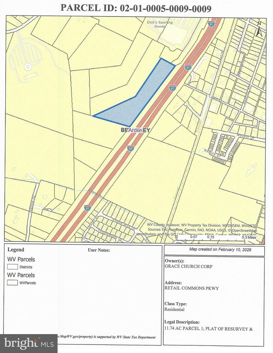Unique opportunity to develop land in a highly visible, growing location in Berkeley County, West Virginia,