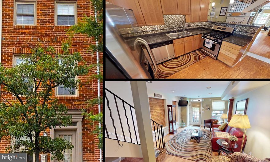 HIGH END REHAB W/ 3  LEVELS OF LIVING SPACE .  2160 SQ FT!  ALL THE MODERN AMENITIES YOU COULD POSSIBLY WANT! GOURMET KITCHEN W/ STAINLESS APPL, GRANITE COUNTERS, EXPOSED BRICK, HARDWOOD FLOORS THRU OUT, AND CUSTOM LIGHTING WITH SKYLIGHTS BRINGS LOTS OF LIGHT.  3 BEDROOMS, &  2  1/2 BATHS. CUSTOM RAILING ON STAIRCASE, ENTERTAINMENT ROOM ON THIRD FLOOR HAS GAS FIREPLACE, SURROUND SOUND, WINE FRIDGE AND WET BAR.   TREX ROOF DECK WITH AMAZING CITY & WATER VIEWS.  ROOF & SKYLIGHTS JUST REPLACED IN 2017.  A MUST SEE ON A GREAT STREET IN THE HEART OF CANTON.    ONLY 3 BLOCKS TO THE WATER.